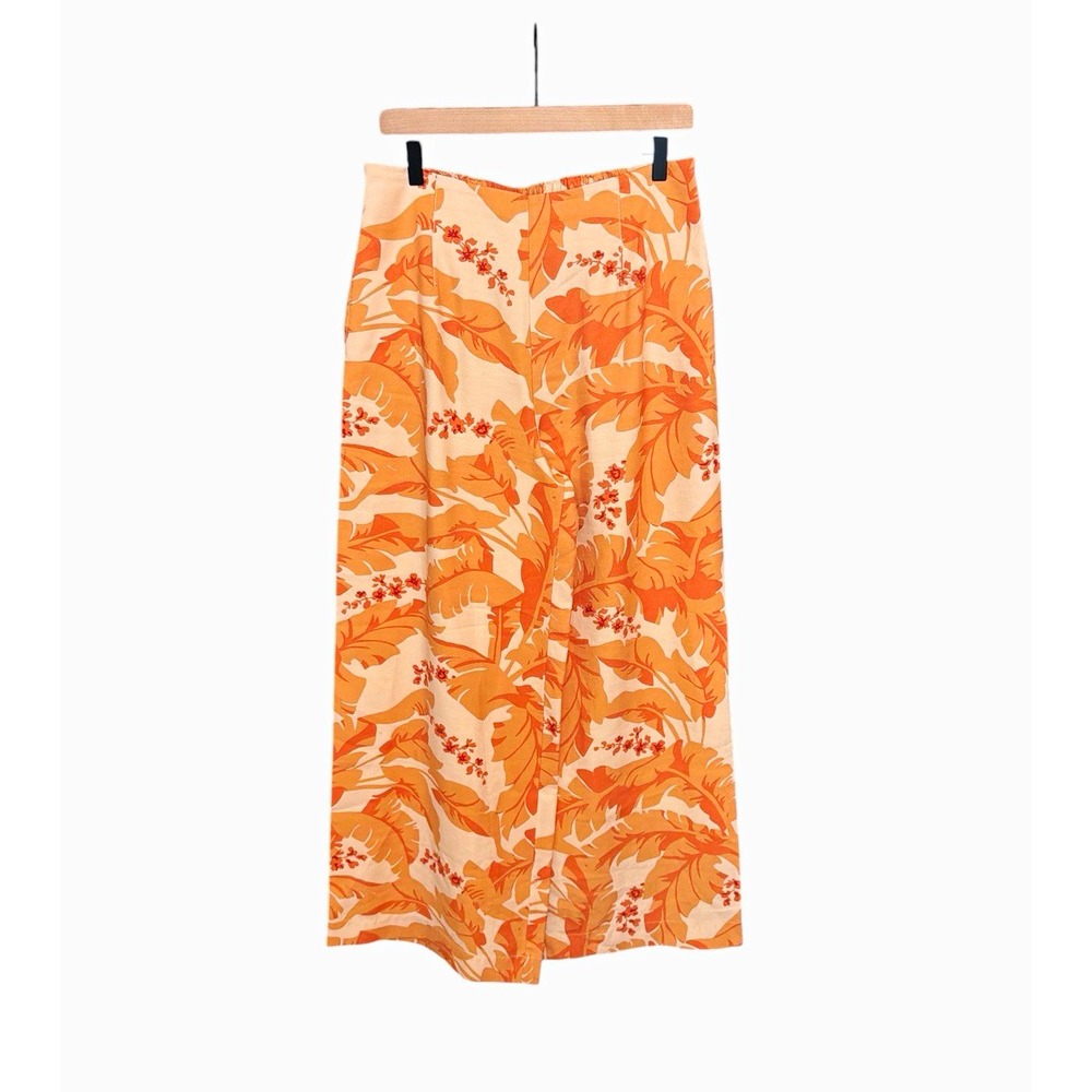 Soft Surroundings Orange Leaf Printed Wide Leg Pants Sz Small Comfort Botanical